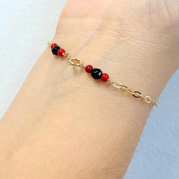 New Baby ID Bracelet Azabache Diamont Cut Solid Gold 14K 6.25" Cable Link - Picture 4 of 7